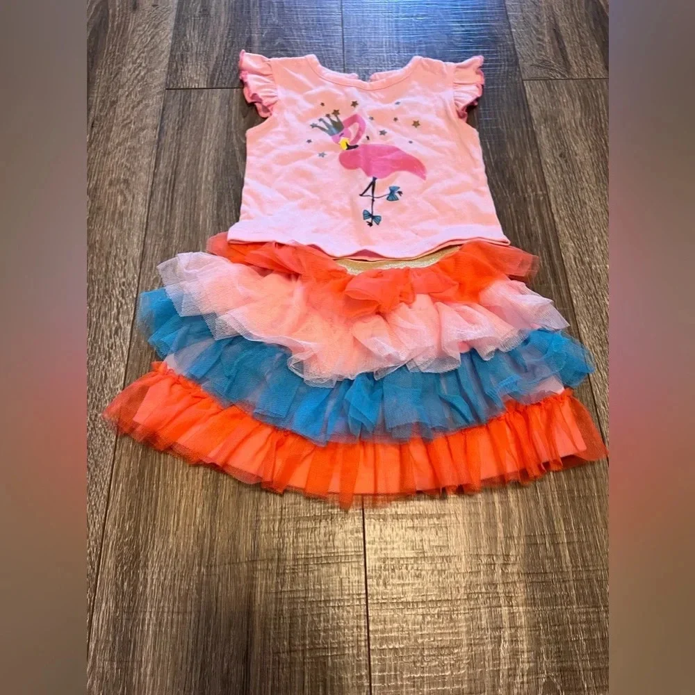 Cutie Pie Pink Flamingo Matching Set Tulle Skirt Size 12M
